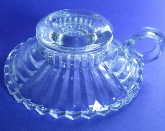 Clear Glass Candle Holder Finger Loop Art Deco 2” x 5.75”