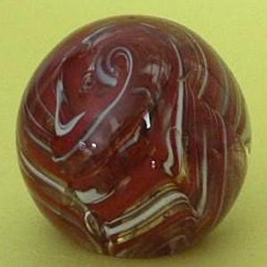 Glass Paperweight Hand Blown Art Glass Ball Shape Orange & White Swirls 2&quot;