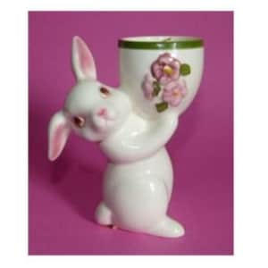 AVON 1981 Sunny Bunny Ceramic Candle Holder With Floral Medley Fragrance Candelette Hand Painted 5.5” x 4.25
