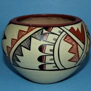 Native American Seed Pot Bowl Navajo Pottery Black Beige Rust Signed Native American Seed Pot Bowl Navajo Pottery Black Beige Rust Signed