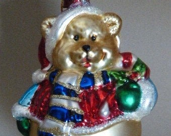 THOMAS PACCONI Museum Series Ornament Blown Glass Teddy Bear with Wobbly Legs 6” x 3.5”