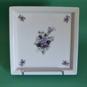 WINROSE COLLECTION Serving Platter Violets Hand Porcelain Decorated In U.S.A. 9.25” Square x 1”