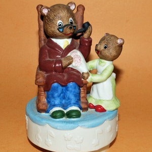 Teddy Bears Revolving Music Box Babes In Toyland Bisque Porcelain 5.75” x 3.75”