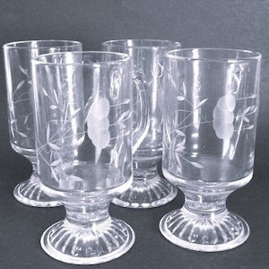 PRINCESS HOUSE Hot Beverage Mugs Set Of 4 Heritage Pattern Etched Flowers Footed