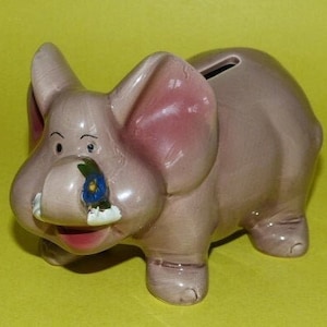 Elephant Coin Bank Ceramic GW2576 Plastic Stopper 4” x 6.25”