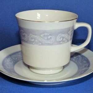 UCGC JAPAN Teacup Saucer Porcelain Purple Lusterware Bands Gold Accents Footed