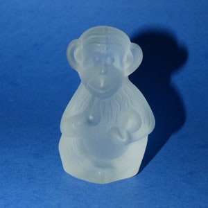 Paperweight Sevres-Style Monkey Frosted Glass 3.5” x 2”
