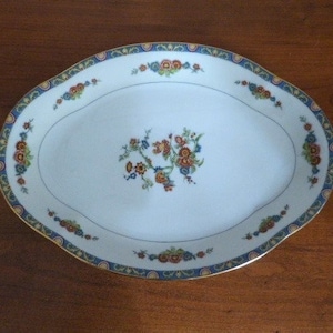 LIMOGES France Robert Haviland Le Tanneur Platter Serving Plate Floral Gold Accents 8.75” x 12”