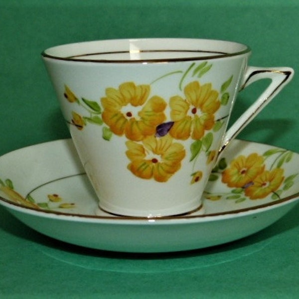 T.F. and S. Ltd. (Thomas Forester and Son) Teacup & Saucer Phoenix China Yellow Flowers Gold Accents  Made In England