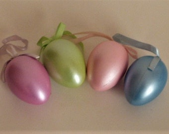 Easter Egg Ornaments Plastic Set Of 4 Multicolored Pastels Easter Decor 2.5” x 1.75”