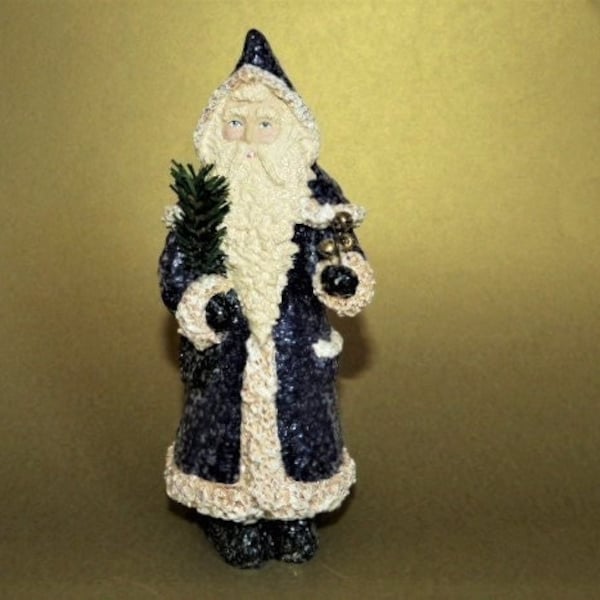 BELSNICKLE Linda Lindquist Baldwin Santa Holding Jingle Bells & Pine Branch Collectible Holiday Figurine 1998 Papier Mache 7.25”