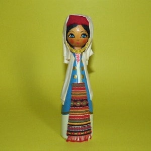 Wooden Hand Painted Folk Art Doll Bulgarian Woman 6.5”