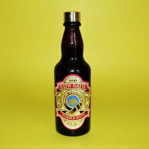 AVON Beer Bottle Decanter Bath Brew Bubble Bath Wild Country Brown Glass & 1970’s 6” FULL