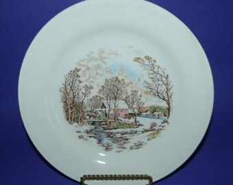EDWIN M. KNOWLES China Co. Dinner Plate “Old Fashioned Winter Scene” Semi Vitreous Made in U.S.A.
