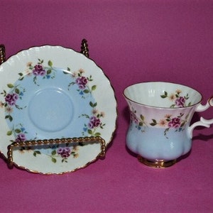 ROYAL ALBERT Two-Tone Blue And White Teacup & Saucer Bone China Made In England