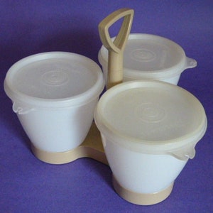TUPPERWARE Condiment Caddy With 3 Lidded Bowls Shiny Finish