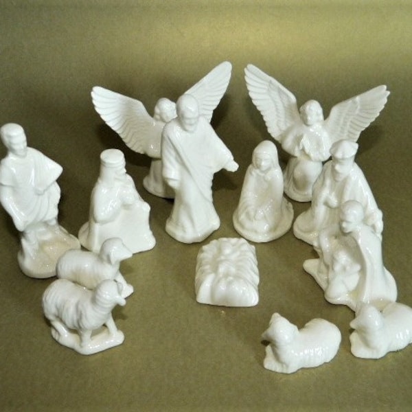 Nativity Manger Figurines Glossy White Ceramic Christmas Holiday Eleven Dollars Each .5” –  3.25”