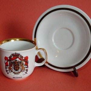 MITTERTEICH BAVARIA Tea Cup & Saucer Souvenir of Belgique Coat Of Arms Gold Accents Made In Bavaria