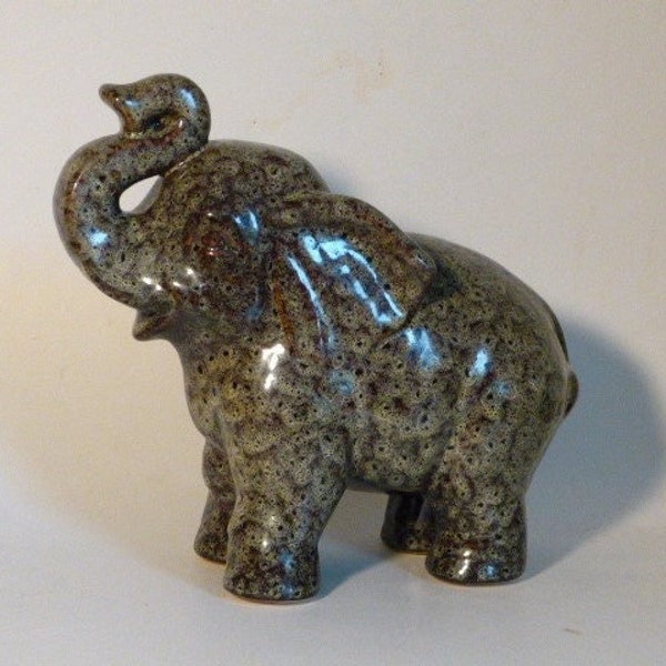 Elephant Uplifted Trunk Green Black & Brown Accents Ceramic Home Décor 9.75” x 11” x 4.75”