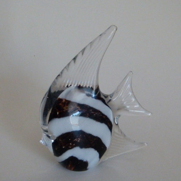 Glass Tropical Fish Angelfish Beach Décor Clear Glass Speckled Brown & White Interior 4.5” x 3.75”