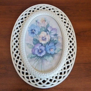 HOMCO Wall Hanging Oval Frame Pansies Print #2384