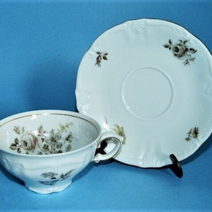 WINTERLING BAVARIA GERMANY Teacup & Saucer Set Bone China Brown Gray Roses Gold Accents Textured