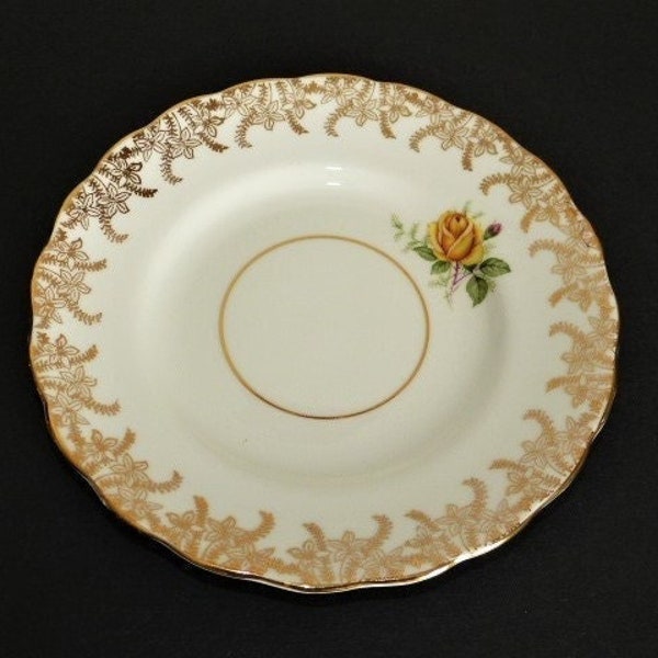 ROSINA Dessert Plate Yellow Rose Gold Floral Accents Bone China Made In England 6.5”