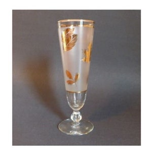 LIBBEY Pilsner Beer Glass Gold Leaf Pattern Frosted Barware Glassware 8.5” x 2.75”