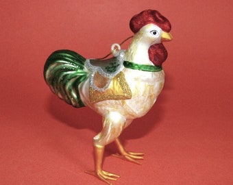 Rooster Ornament Blown Glass Christmas Holiday 4.5”