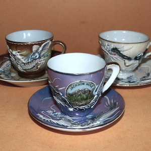 Asian Dragon Ware Moriage 3D Raised 2” Demitasse Cup and Saucer 15 Dollars Per Cup & Saucer Set