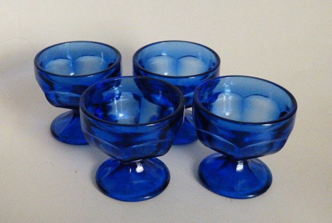 Cobalt Blue Glass Dessert Cups Set of 4 Pedestal 6 Panels 3 X 3 Etsy