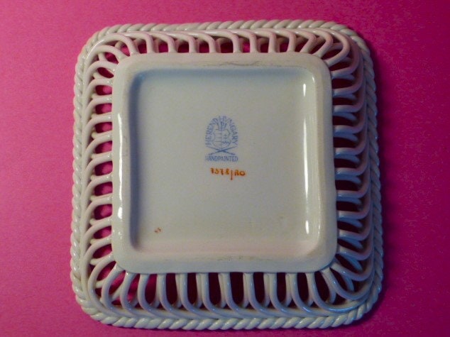 HEREND HUNGARY Open Weave Braided Square Basket #7378/RO