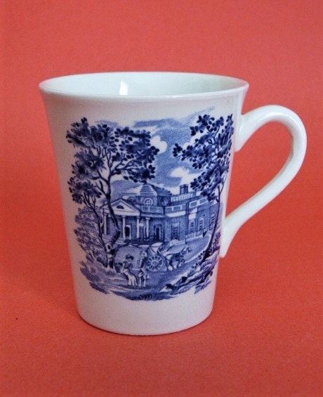 O3 Liberty Blue Mug Monticello Staffordshire Made In England Transferware Nice O3 Liberty Blue Mug Monticello Staffordshire Made In England Transferware Nice
