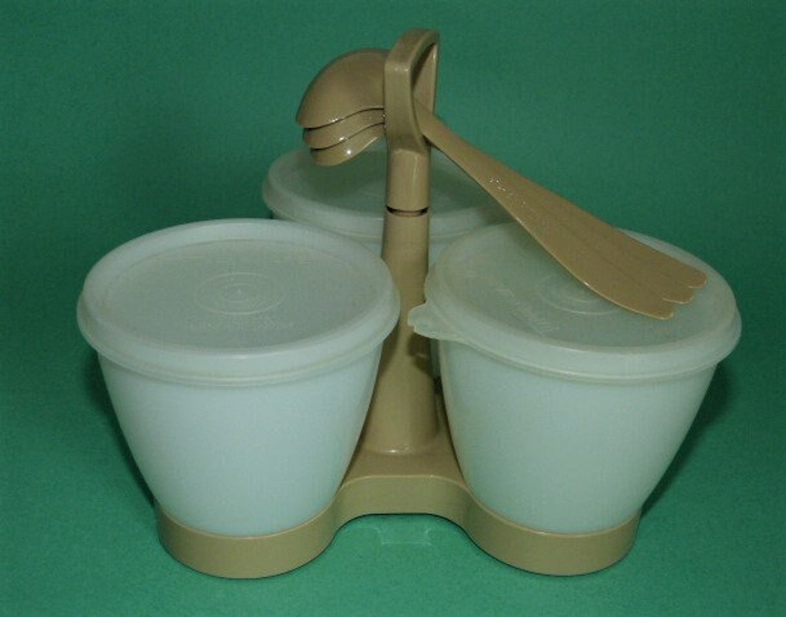 TUPPERWARE Condiment Caddy With 3 Lidded Bowls With 3 Spoons Etsy