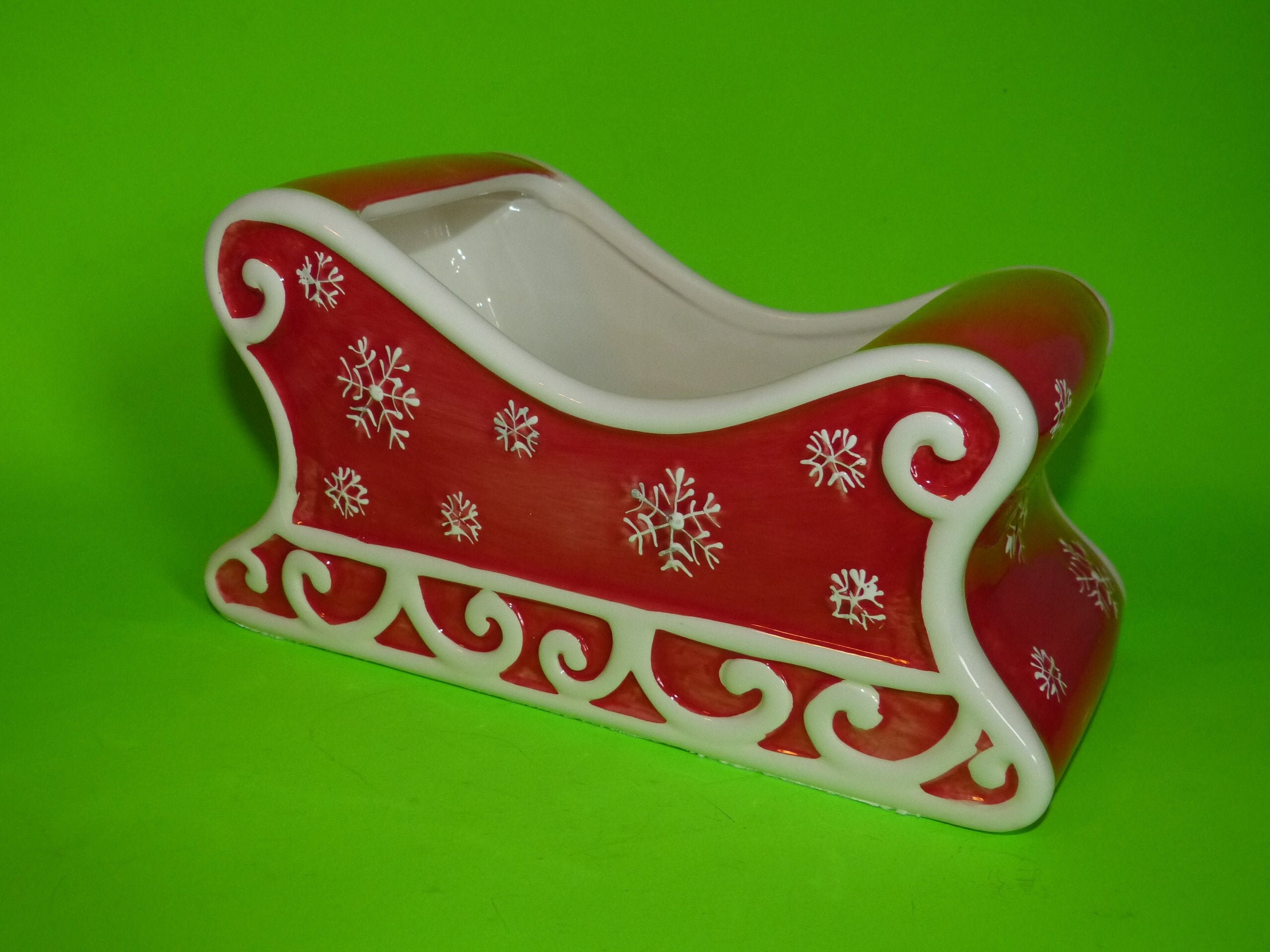 EDIBLE ARRANGEMENTS Ceramic Sleigh Christmas Red And White 5 Etsy