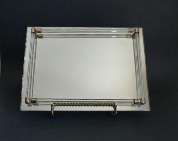 Mirror Vanity Dresser Tray Rectangular Glass Stud… - image 1