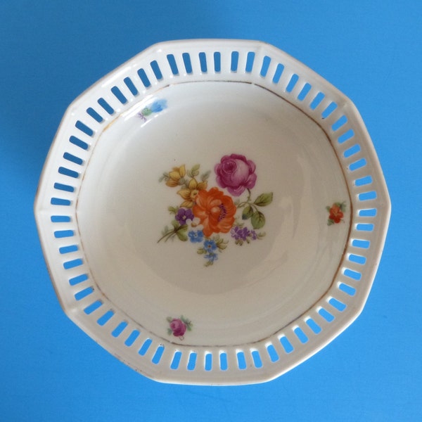 Pin / Trinket Dish Porcelain Germany Reticulated Edge 5" diameter 1950s