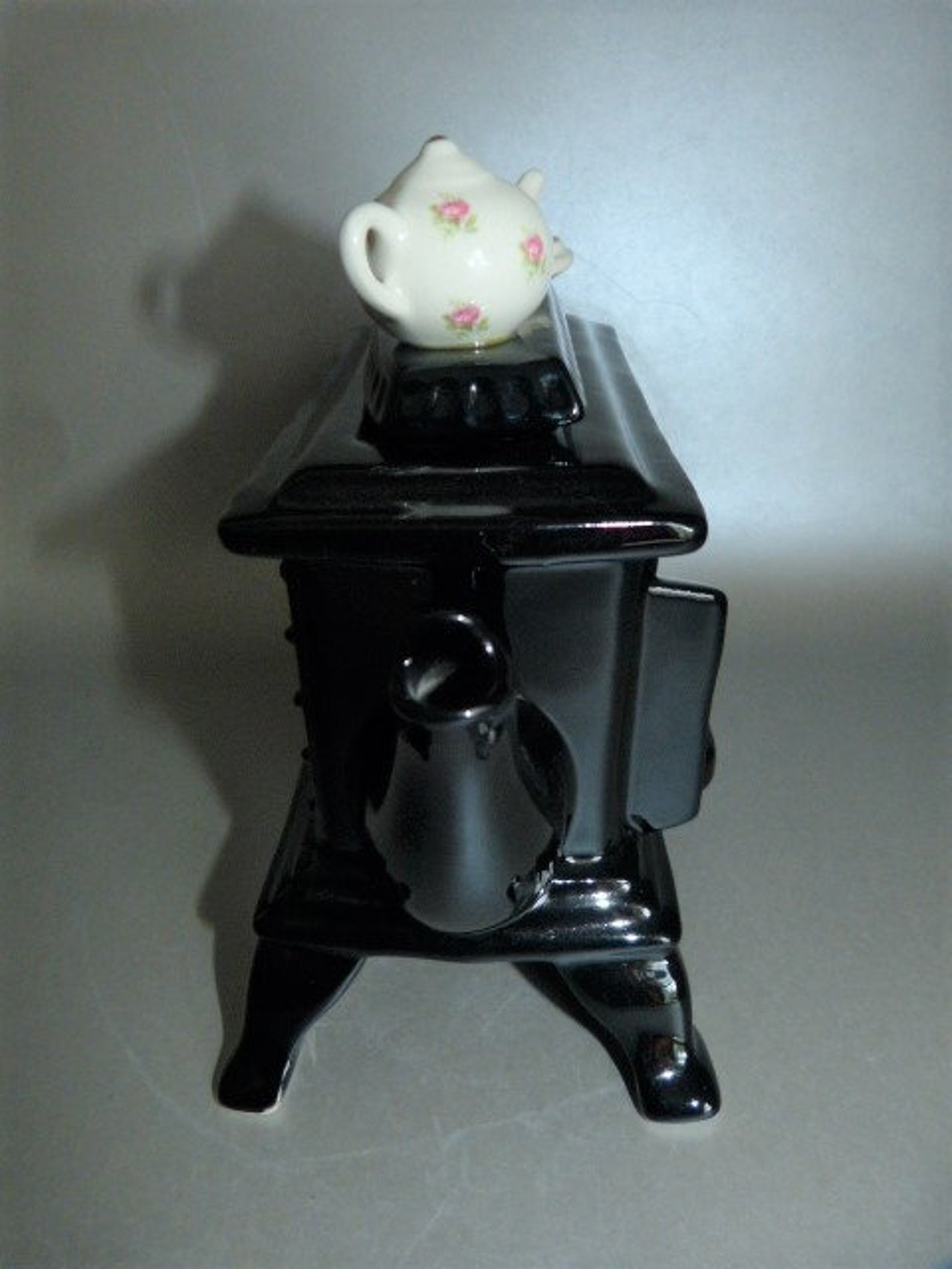 Teapot Woodburning Stove Shiny Black Glazed Ceramic Etsy