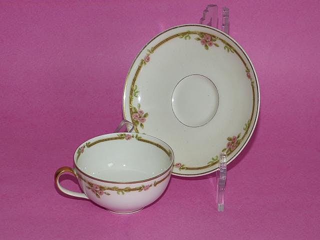 Tasse Ancienne Limoges Haviland France – 2 Anses Dorées – Fleurettes Rose Et Liseré – Occasion