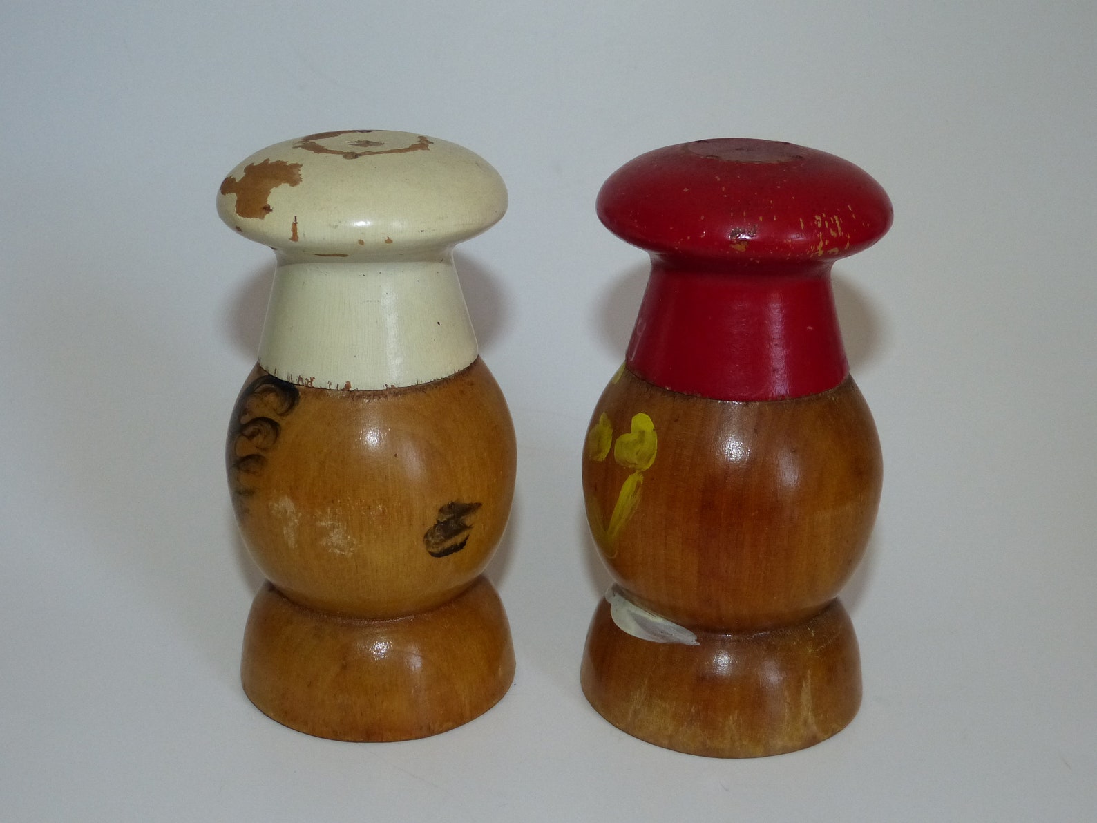 SALTY and PEPPY Salt and Pepper Shakers Hand Painted Wooden Etsy