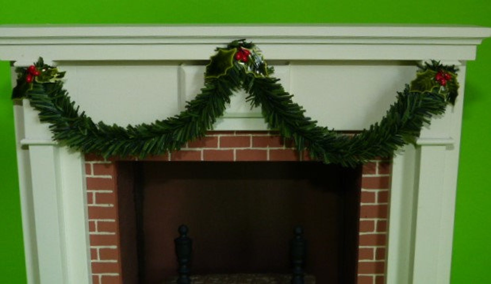 BYERS CHOICE Chimenea de ladrillo con manto blanco & Guirnalda | Etsy