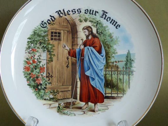 Decorative Plate God Bless Our Home Christ Knocking at the Door