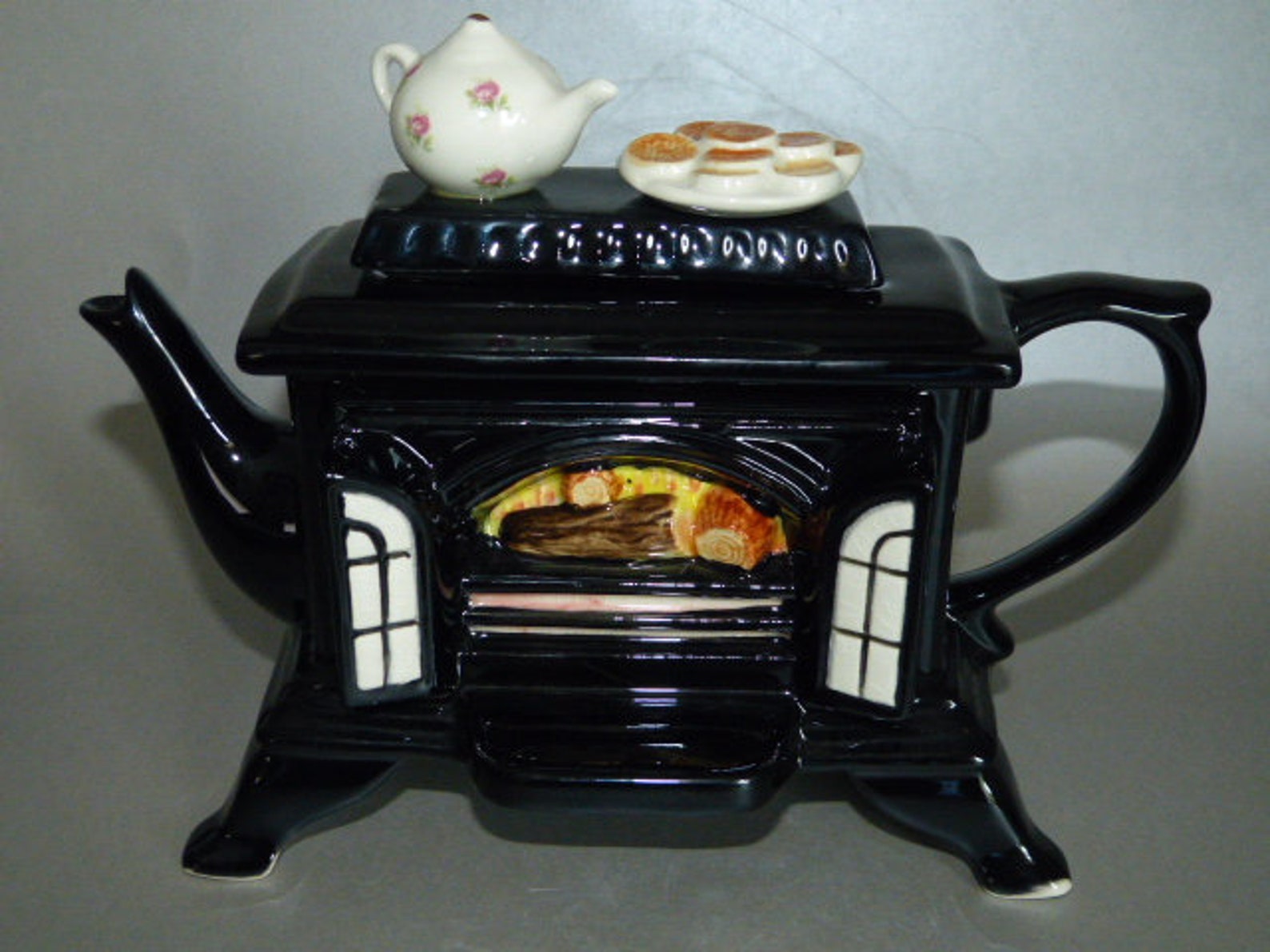 Teapot Woodburning Stove Shiny Black Glazed Ceramic Etsy
