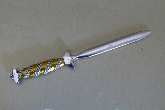 Vintage Letter Opener Silver Blade Gold-tone Handle 7.25
