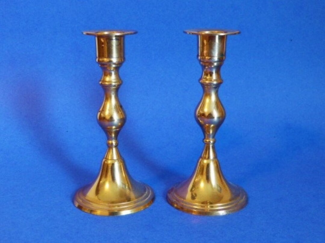 Brass Taper Candlesticks Set of 2 Made in India 5.25 X 2.5 Etsy
