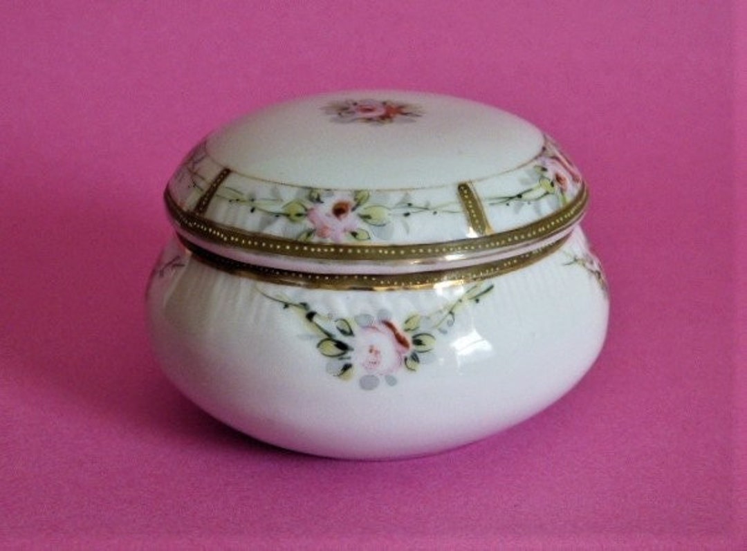 NIPPON Trinket Box Round Hand Painted Porcelain Pink Roses Etsy