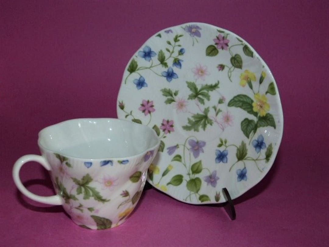 QUEENS Country Meadow Teacup & Saucer Fine Bone China Summer Floral ...