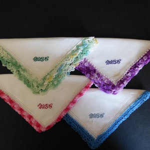 Hankies Cotton Crocheted “MBC” Initials Set of 4