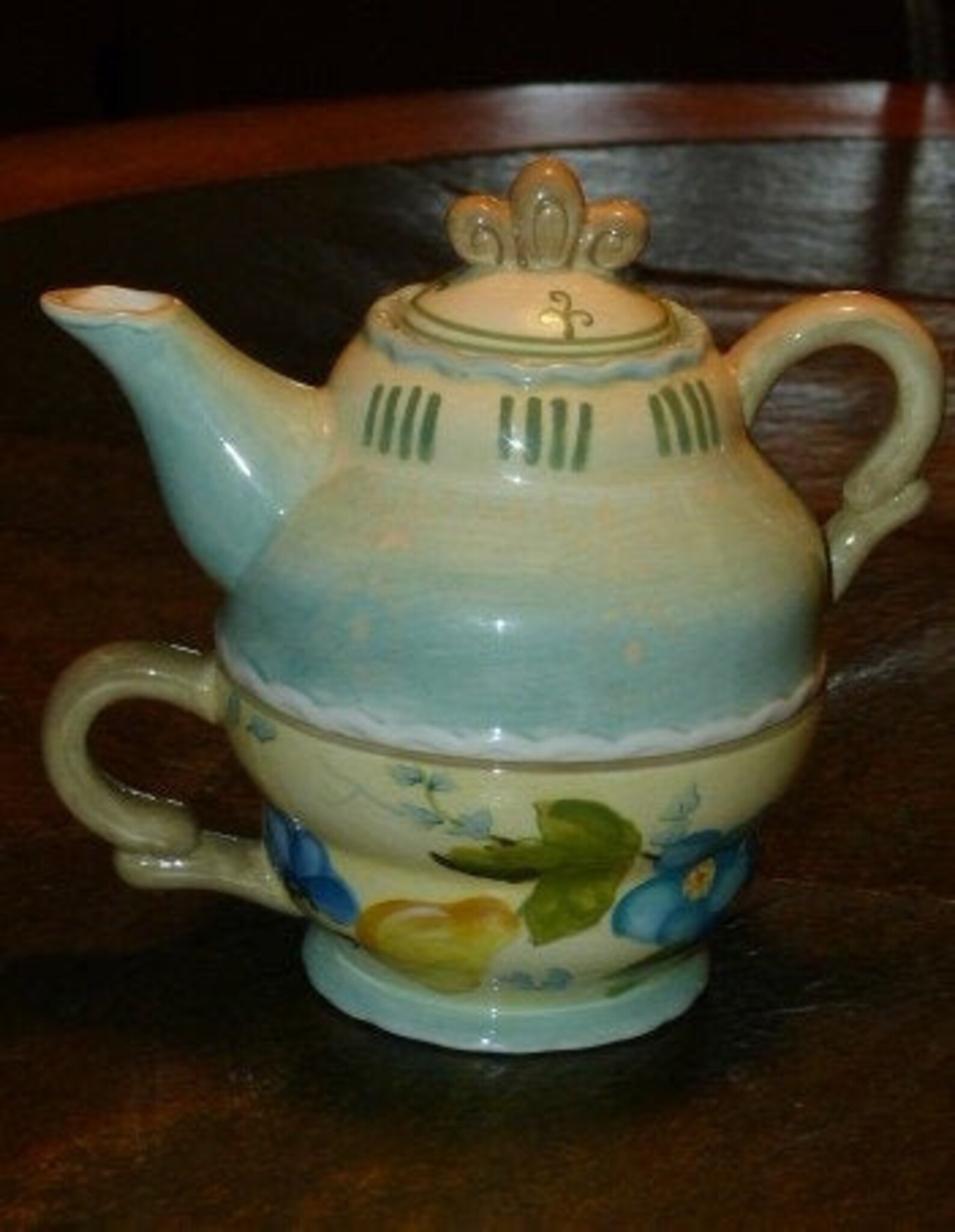 TRACY PORTER Teapot Hand Painted 2 Pieces 1 Cup Floral Fruits Etsy