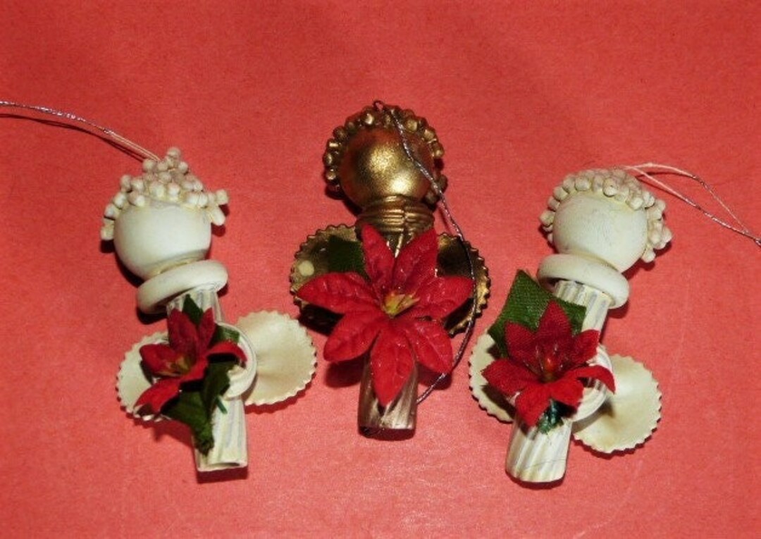 Angel Noodle Pasta Macaroni Ornaments Set of 3 Beige Gold Christmas
